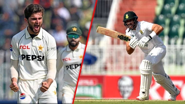 پنڈی ٹیسٹ کا دوسرا روز ختم شاہین 333 پر ڈھیر، پروٹیز نے 4 وکٹوں پر 179 رنز بنالیے