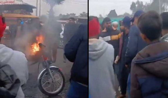 وزیرآباد بھاری چالانوں سے تنگ ڈرائیور نے رکشہ کو آگ لگا دی